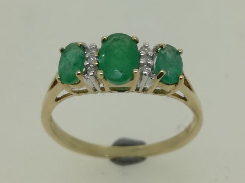 9ct 3 stone Emerald & Diamond Ring 5RT0001