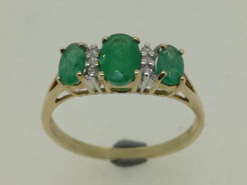 9ct 3 stone Emerald & Diamond Ring 5RT0001